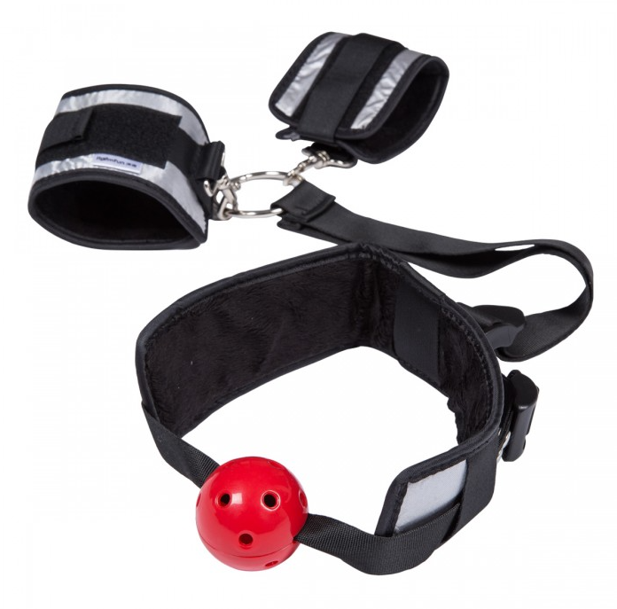 ZEMALIA Breatheable Ball Gag with Handcuffs Restraint Kit